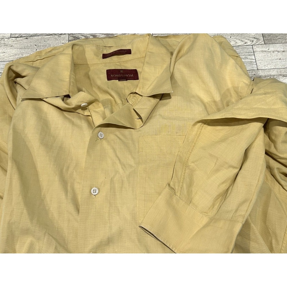 Nordstrom Classic Long‎ Staple Cotton yellow Shirt 80s 2 Ply Broadcloth 16.5-35